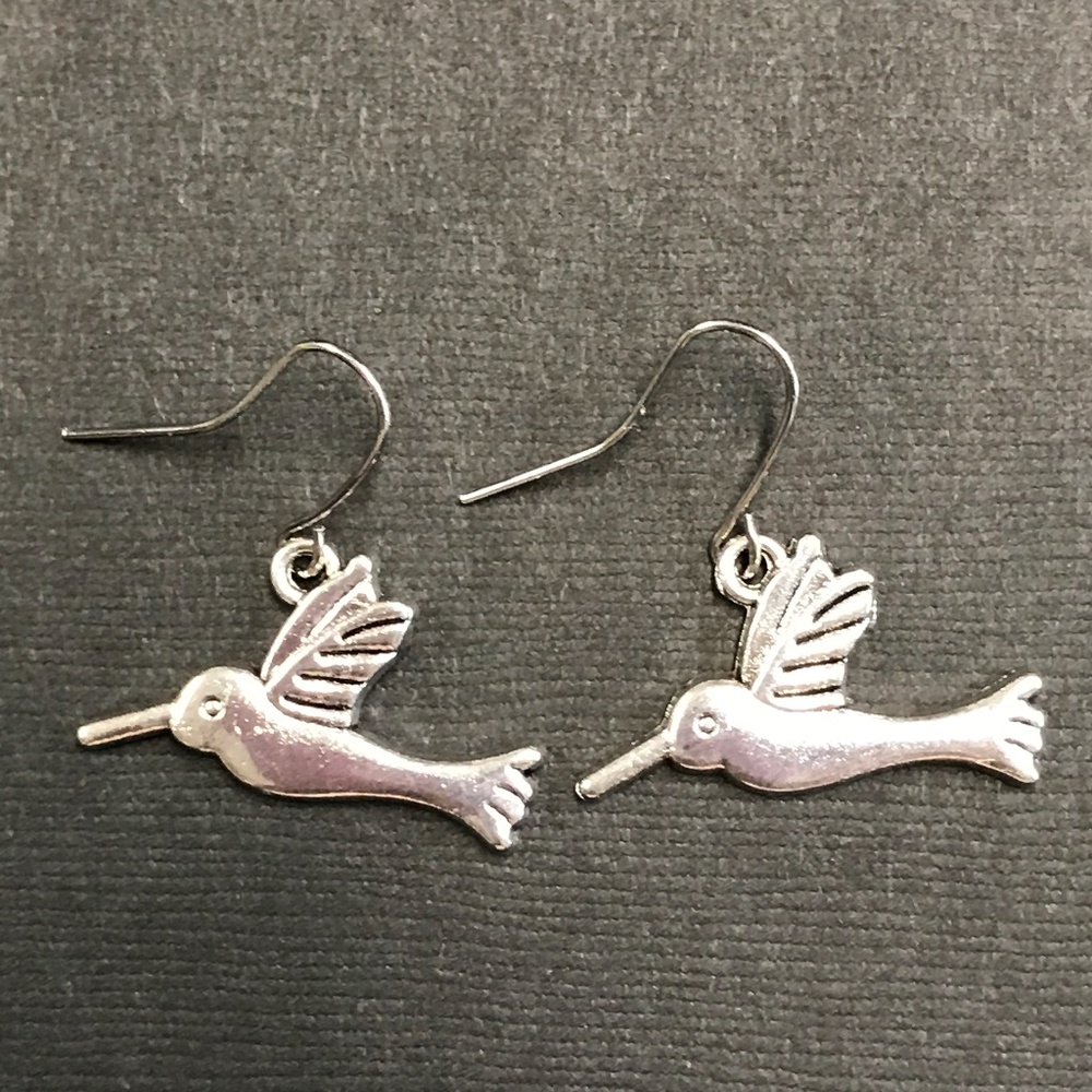 Hummingbird Silver Tone Pierced Earrings 0246